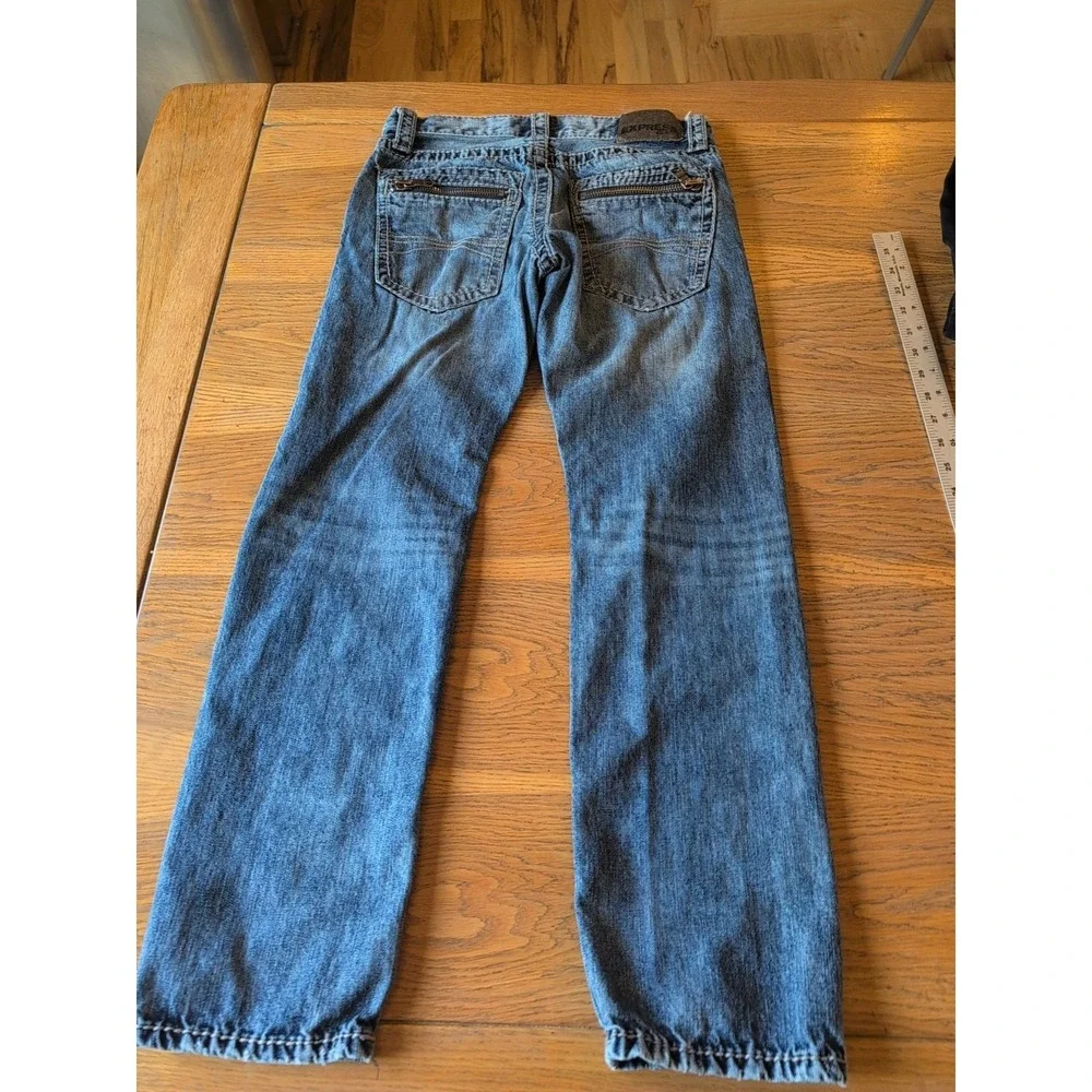 Express‎ Rocco Slim Fit Straight Leg Jean Mens 28x30 Distressed Cotton Denim GUC